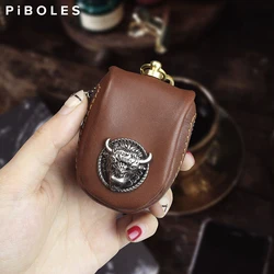 Housekeeper Key Case Cow Leather Men Wallets Handmade Coin Pocket Genuine Leather Women Small Coin Purse Zipper Organizer Bag