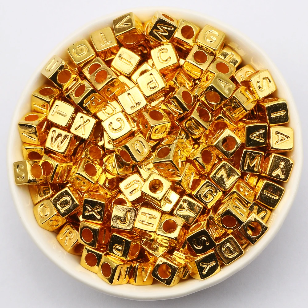 100-500pcs 6mm Gold Mixed Letter Acrylic Beads Square Alphabet Beads For DIY Crafts Making Scrapbooking Decoration Supplies