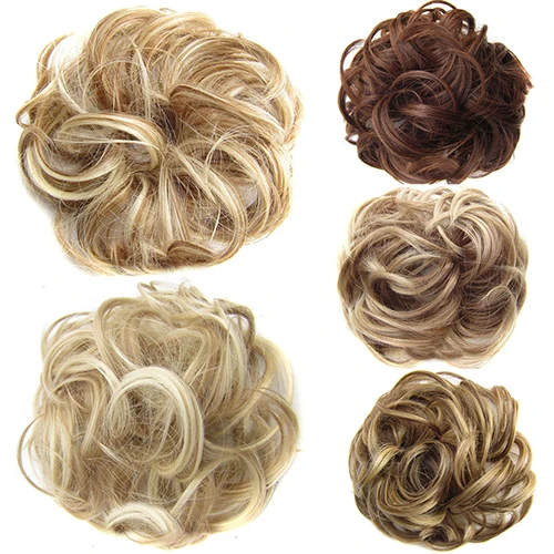 Fashion Synthetische Chignon Met Rubber Band Bruin Blond Vrouwen Krullend Chignon Clip In Haarstukje Bun Trekkoord