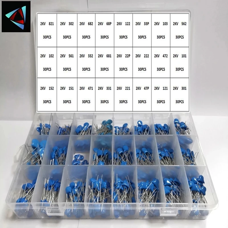 1KV 2KV 3KV 1000V 2000V 3000V 10PF-821PF 24Values Assorted Kit High-Voltage Ceramic Capacitors Package