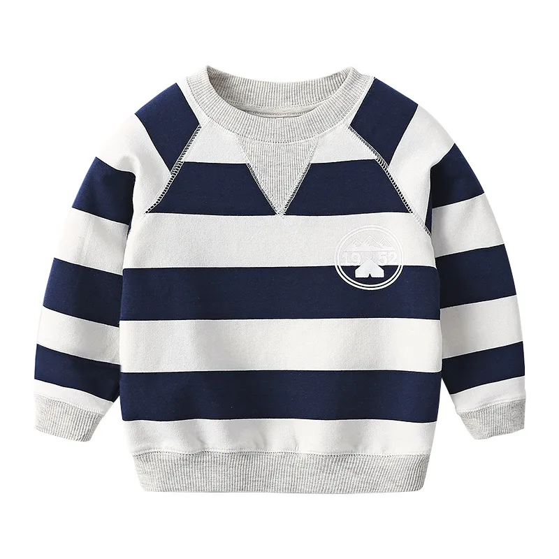 2023 Spring Autumn Fashion 2 3 4 5 6 7 8 9 10 Years Long Sleeve Striped Print Pullover Handsome Sweatshirt For Kids Baby Boy