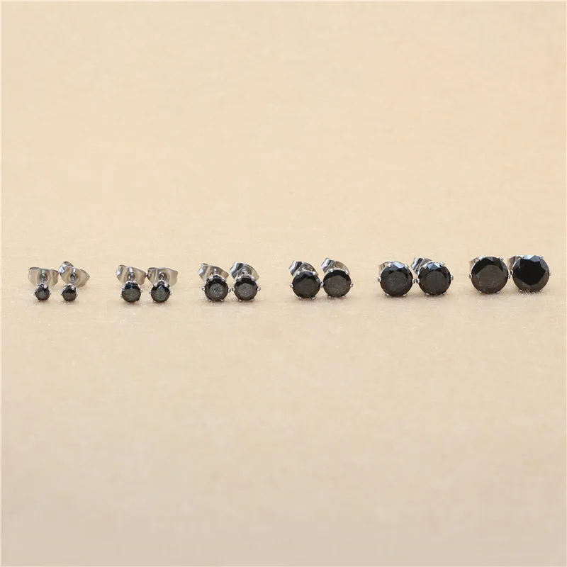Edelstahl mit AAA-runden, schwarzen Zirkonia-Steinen, Ohrringe für Damen und Herren, vergoldet, hypoallergen, hochwertiger Schmuck. – Detail 5