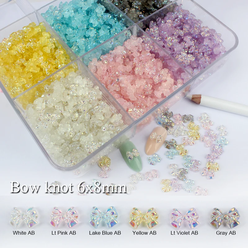 New 30/100pcs 3D Resin Bow knot Aurora AB Nail Art Decorations Charm Rhinestones DIY Glitter Manicure Accessories