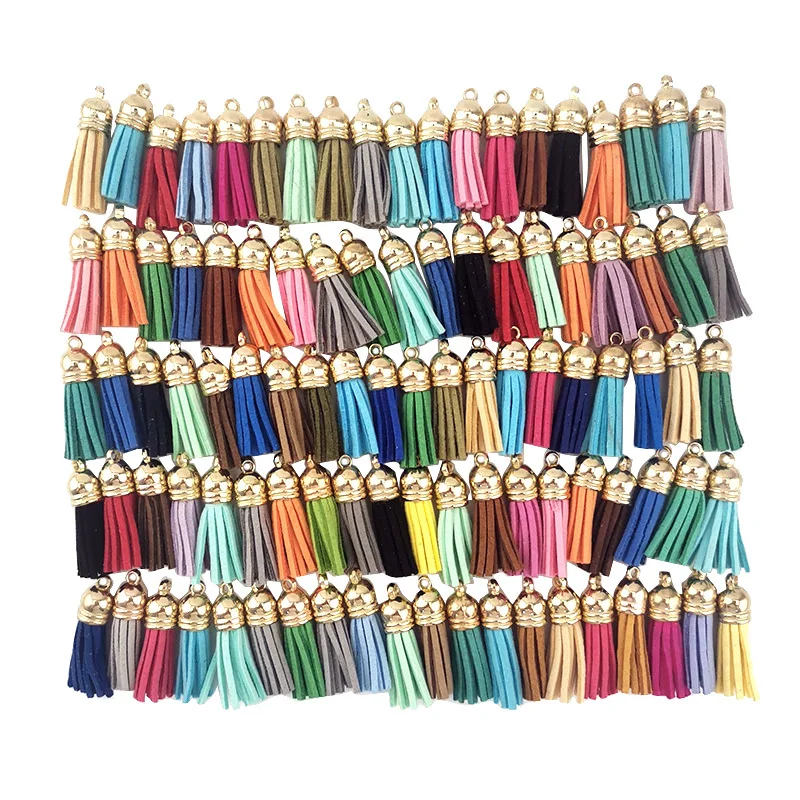 (100 Pieces/pack ) Golden Hat Tassel Vintage Leather Fringe For Purl Macrame DIY Jewelry Keychain Cellphone Straps Pendant