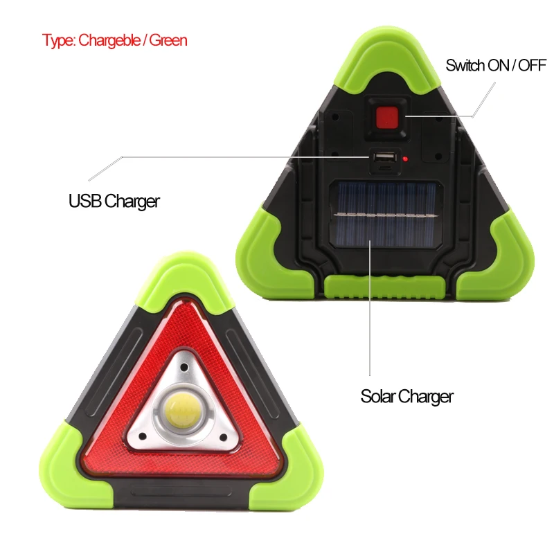 Portable Triangle Warning Led Flashlight 4 Modes COB LED Multi-function Handle Camping Light Searchlight Car Repairing Work Lamp