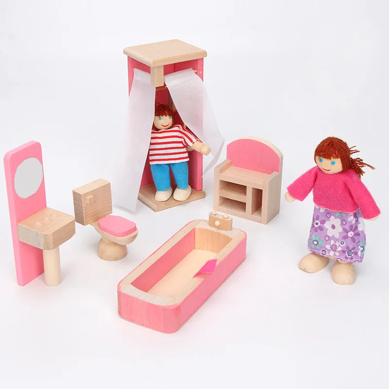 1 Set Wooden Doll Family Furniture House People Wood Puppets Dolls Kid Pretand Play Toys Eye-Hand Coordination Infantis Play Toy