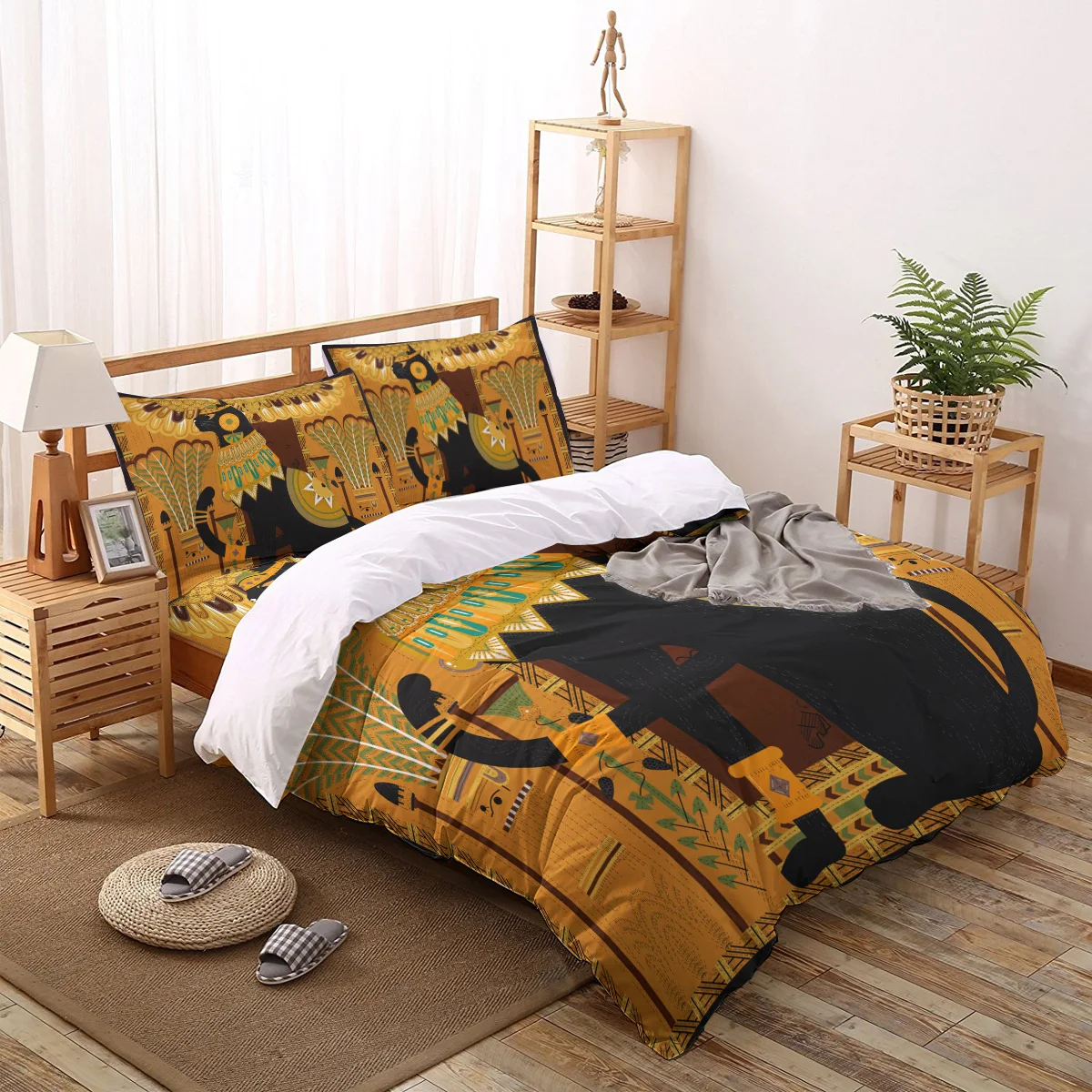 

Egypt Black Cat Totem Retro Kids Bedding Set Duvet Cover Sheet Pillowcase Adult Bed King Queen Full Twin Home Textile