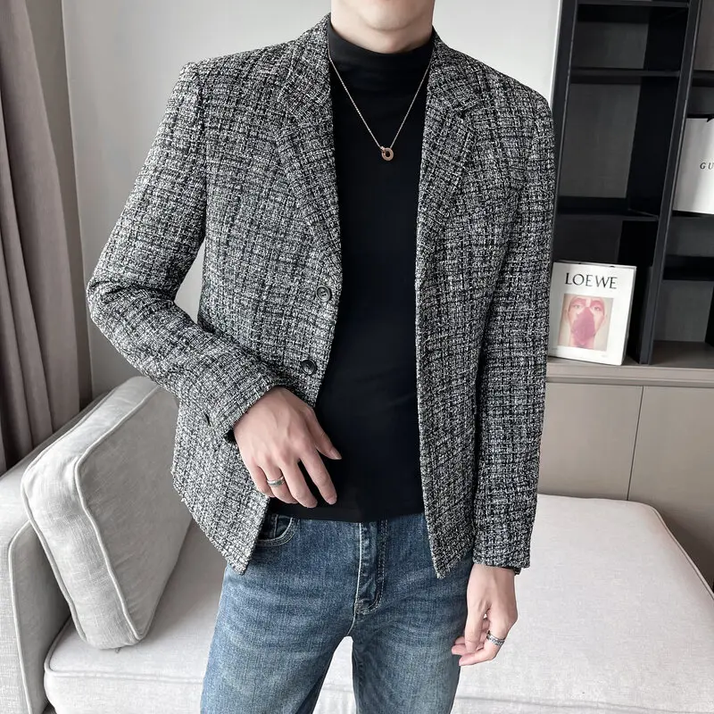 

Brand Clothing High Quality for Men Leisure Suit Jackets/Male Slim Fit Plaid Business Blazers/Club Casual Tuxedo Plus Size S-3XL