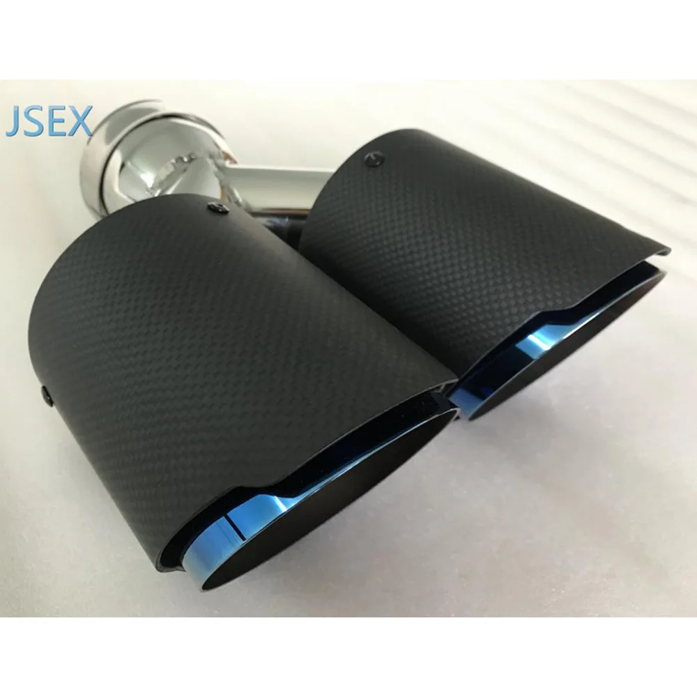 Car bon fiber exhaust tips grilled blue with  steel Universal Automobile exhaust pipe Muffler accessories modification