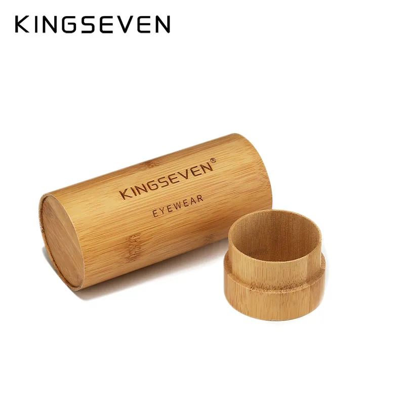 

KINGSEVEN Retro Handmade Round Natural sunglasses Bamboo Wood tube Custom Logo For Wholesale Drop shipping