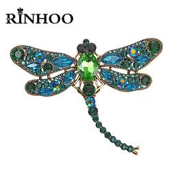 Rinhoo Crystal Vintage Dragonfly Brooches for Women Large Insect Animal Brooch Pin Fashion Dress Coat Accessories Cute Jewelry
