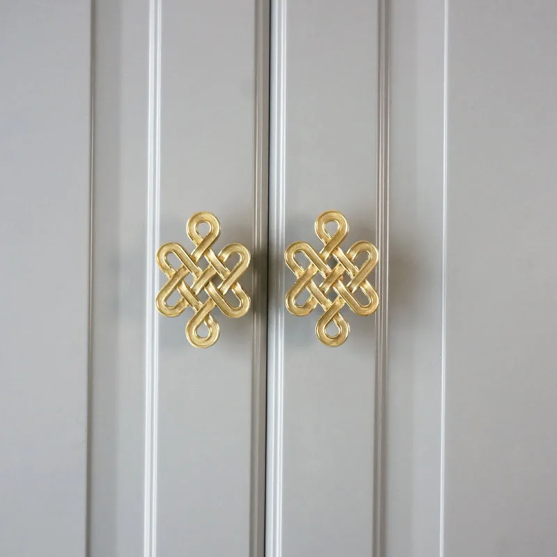 Brass Furniture Handles Chinese Knot Drawer Cabinet Knob Door Pull Gold Color Knob Clothes Hook Modern Knob Furniture Hardware