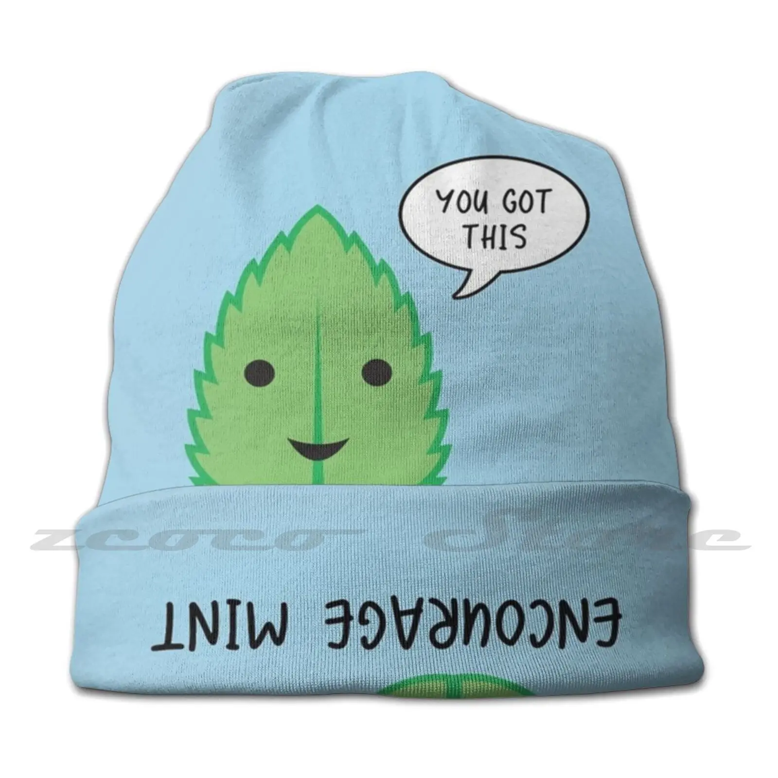 Encourage Mint Knit Hat Hedging Cap Soft Elasticity Outdoor Sports Leisure Mint Minty Leaf Leaves Cartoon Toon Cartoony Silly