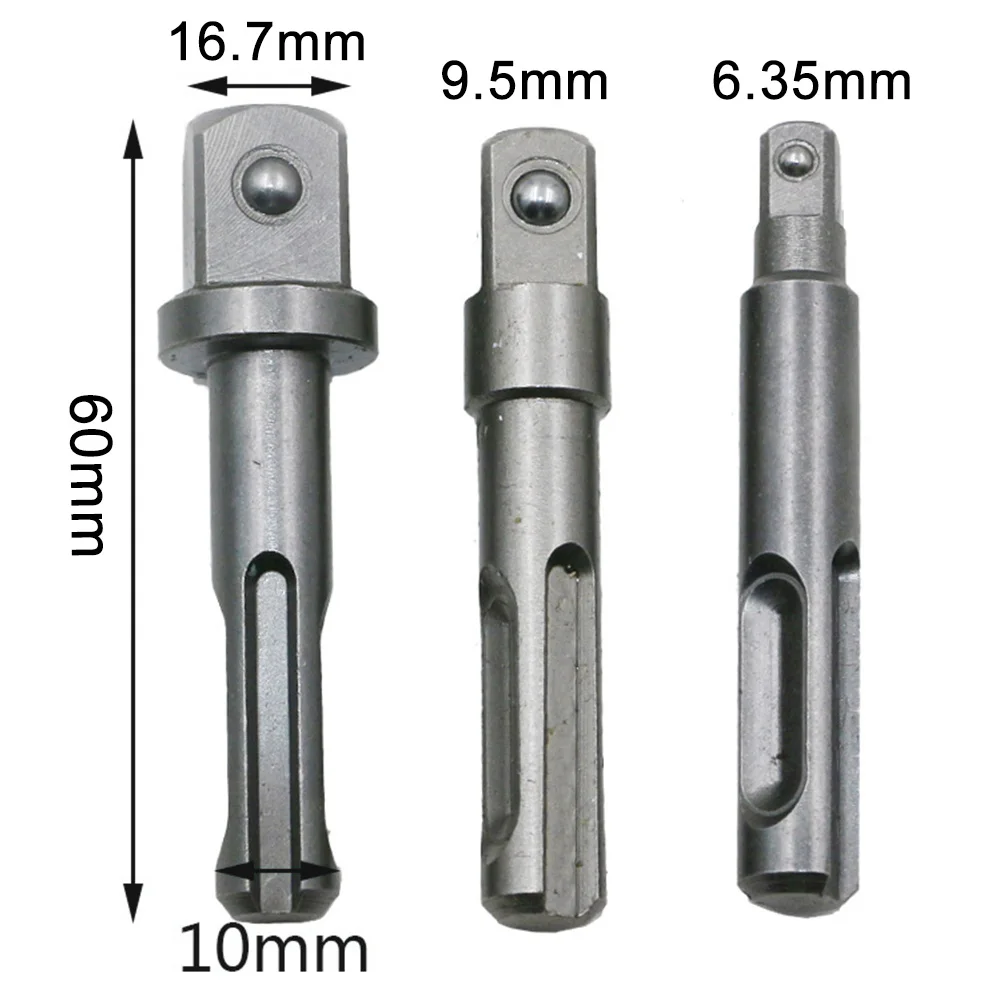 3Pcs SDS 3/8 1/4 1/2inch Connecting Rod Socket Nut Impact Driver Adaptors Drill Bits Hex Shank Converter Hammer Adapter Tools