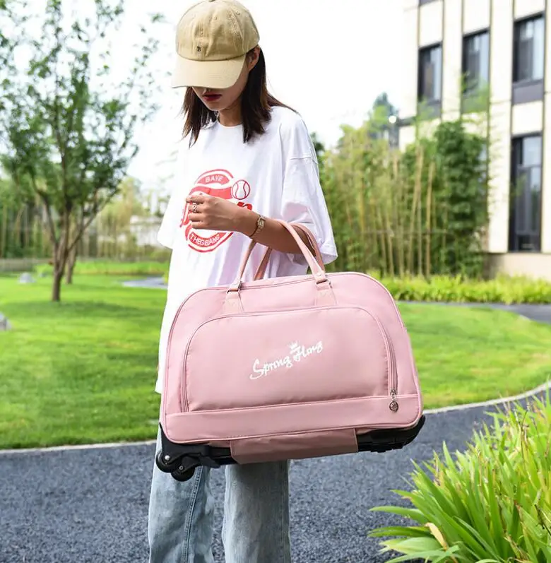 Bolsa de viagem feminina com rodinhas, carrinho com rodinhas para garotas mala de viagem curta