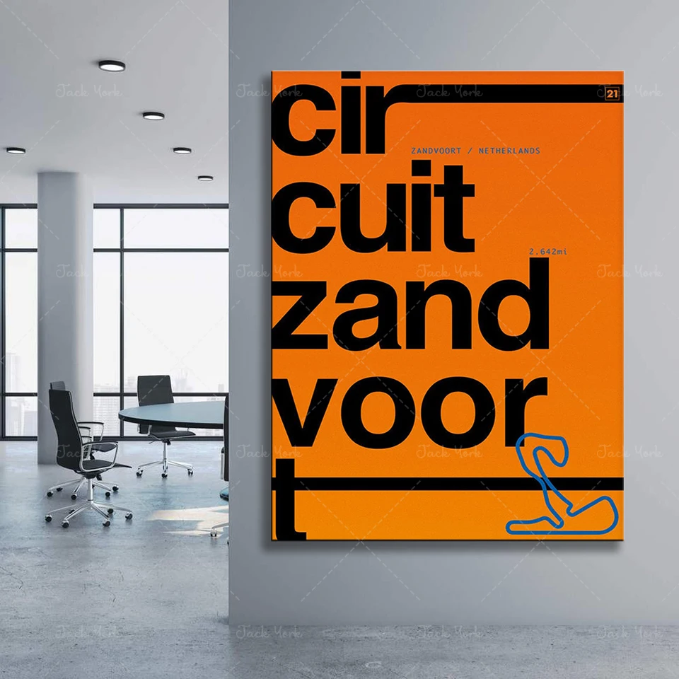 

Zandvoort Circuit Gift, Print, Race Track Circuit Map Orange Dutch Typography Poster, Retro Poster,