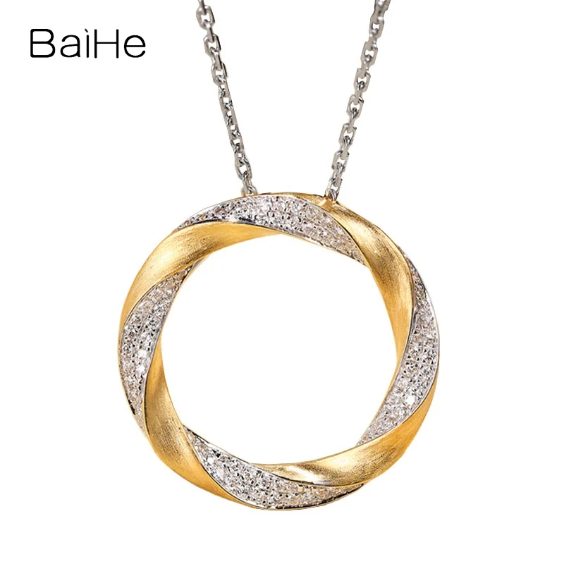 

BAIHE Real Solid 18K White Yellow Gold Natural Diamond Pendant Necklace Women Everyday Fine Jewelry Making Colgante Redondo