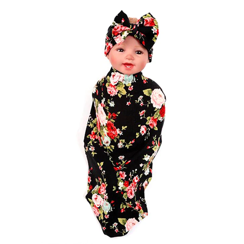 New baby floral Receiving Blankets cotton with Headbands Baby photography blankets envelopes girls baby blankets newborn 0-12 m