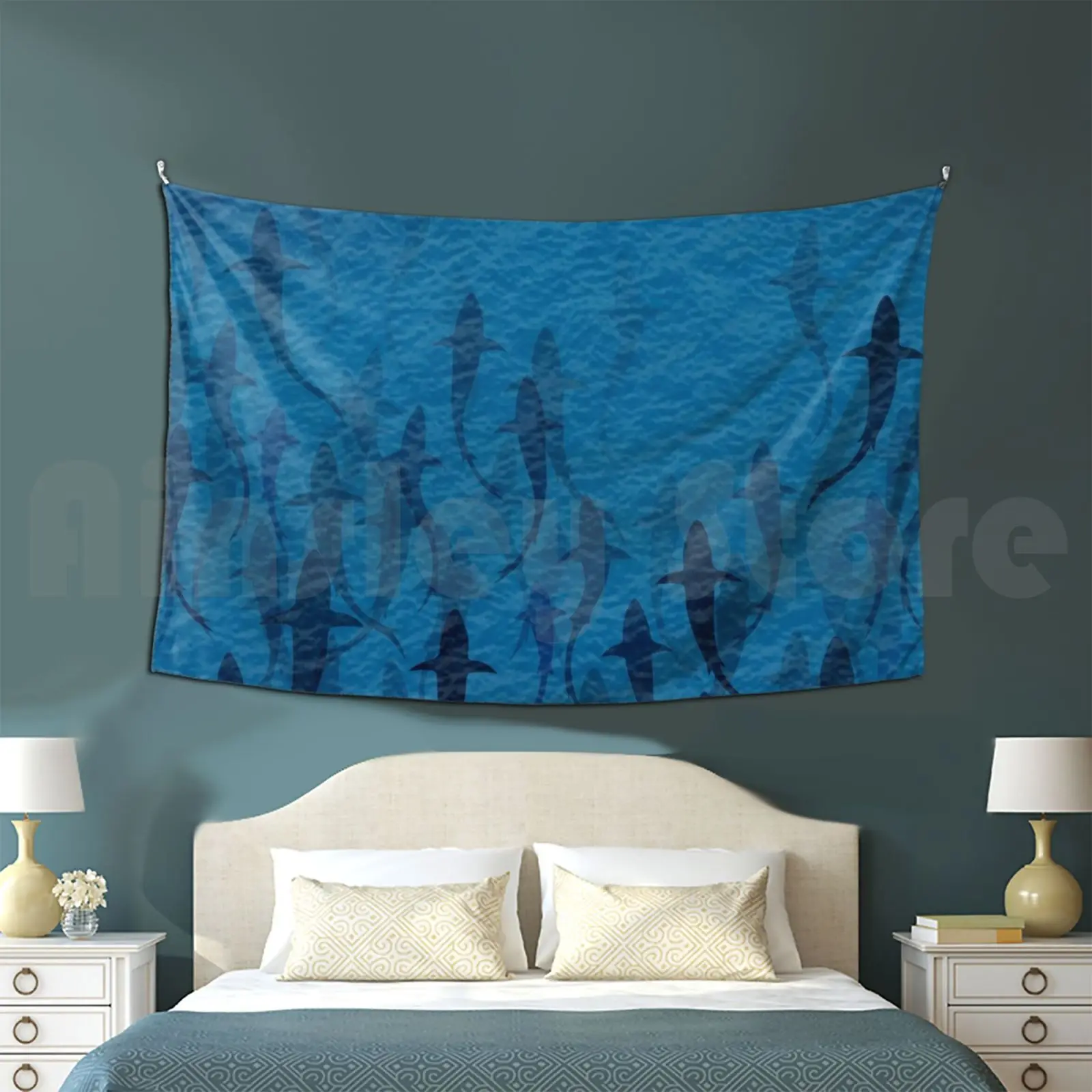 Sharks Tapestry Living Room Bedroom 2463 Sharks Ocean Sea Waves Underwater