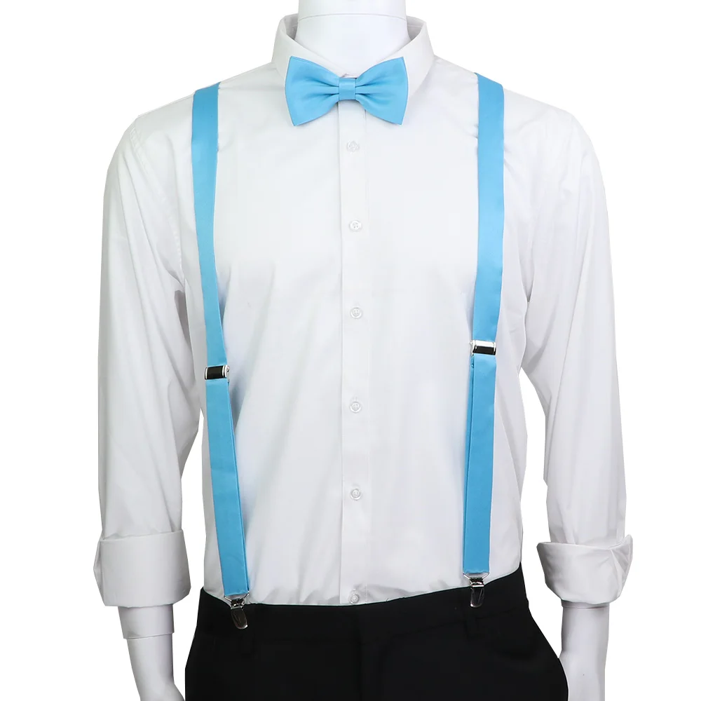 สีทึบหนัง Suspenders Braces ชุด Bowtie ผู้ชายผู้หญิงปรับสายรัดสำหรับงานแต่งงานชุด Tie อุปกรณ์เสริมของขวัญ