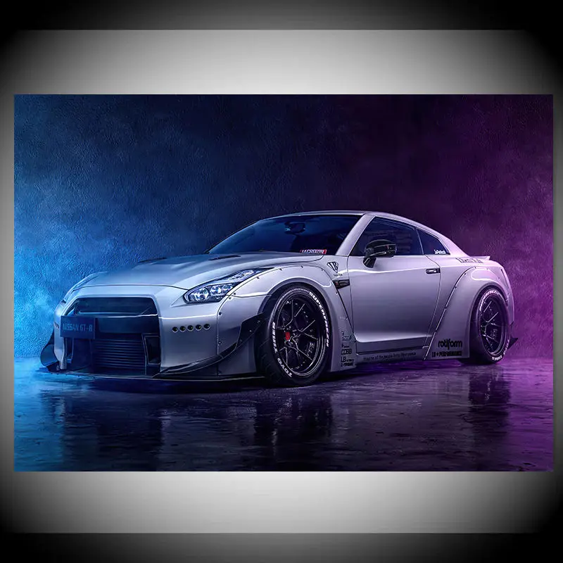 Sport Car Grey Nissan GTR Supercar Posters and Prints Wall Art Pictures for Living Room Home Decoration Canvas Painting Unframed