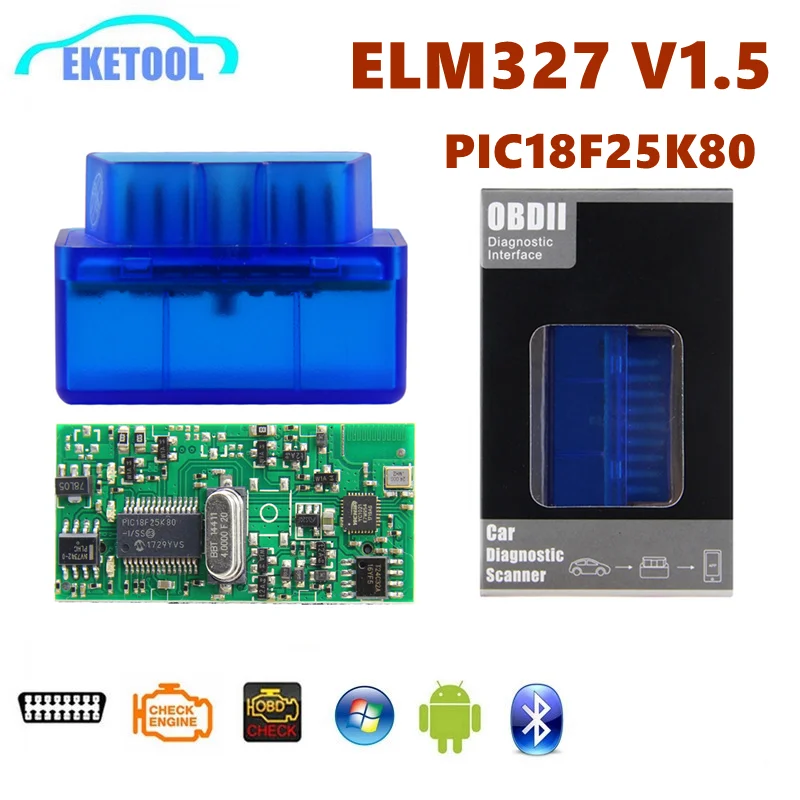 

OBDII ELM327 V1.5 Bluetooth PIC18F25K80 Works Multi-Cars Diesel Supports J1850 Protocols ELM 327 V1.5 For Android Wireless