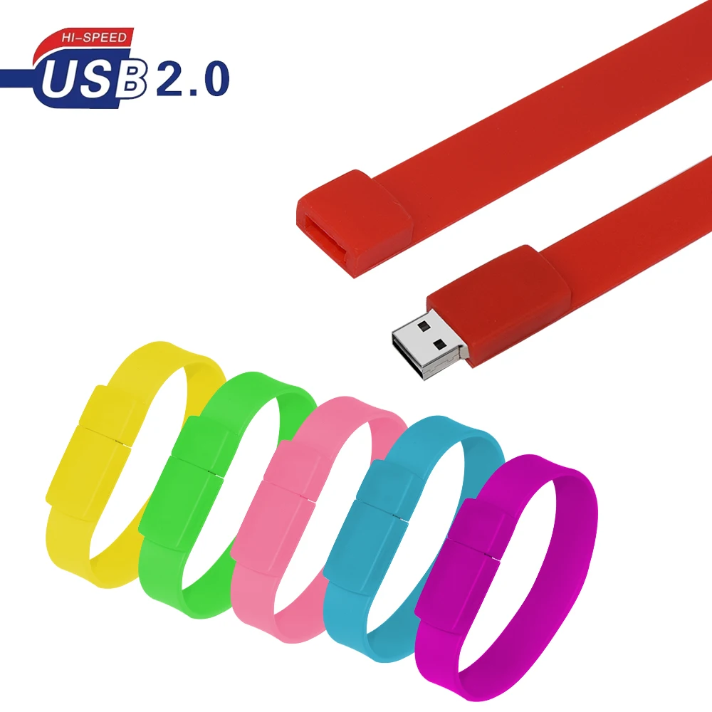 Cartoon USB Flash Drive wristband Black Yellow Pink Purple 128GB 64GB 32GB 16GB 8GB 4GB Memory USB Pen drive Lovely USB Stick