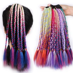 Paardenstaart Synthetisch Haar Uitbreiding Chignon Haaraccessoires Met Rubber Ombre Gevlochten Haarstukje Regenboog Kleur Meisjes Party Cosplay