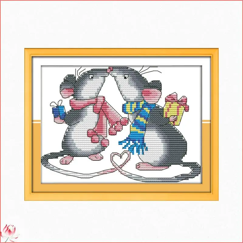 Two Mice Kiss Chinese Cross Stitch Kits Ecological Cotton Stamped Printed 14 11CT DIY Easy to Use Home Decoration Crafts