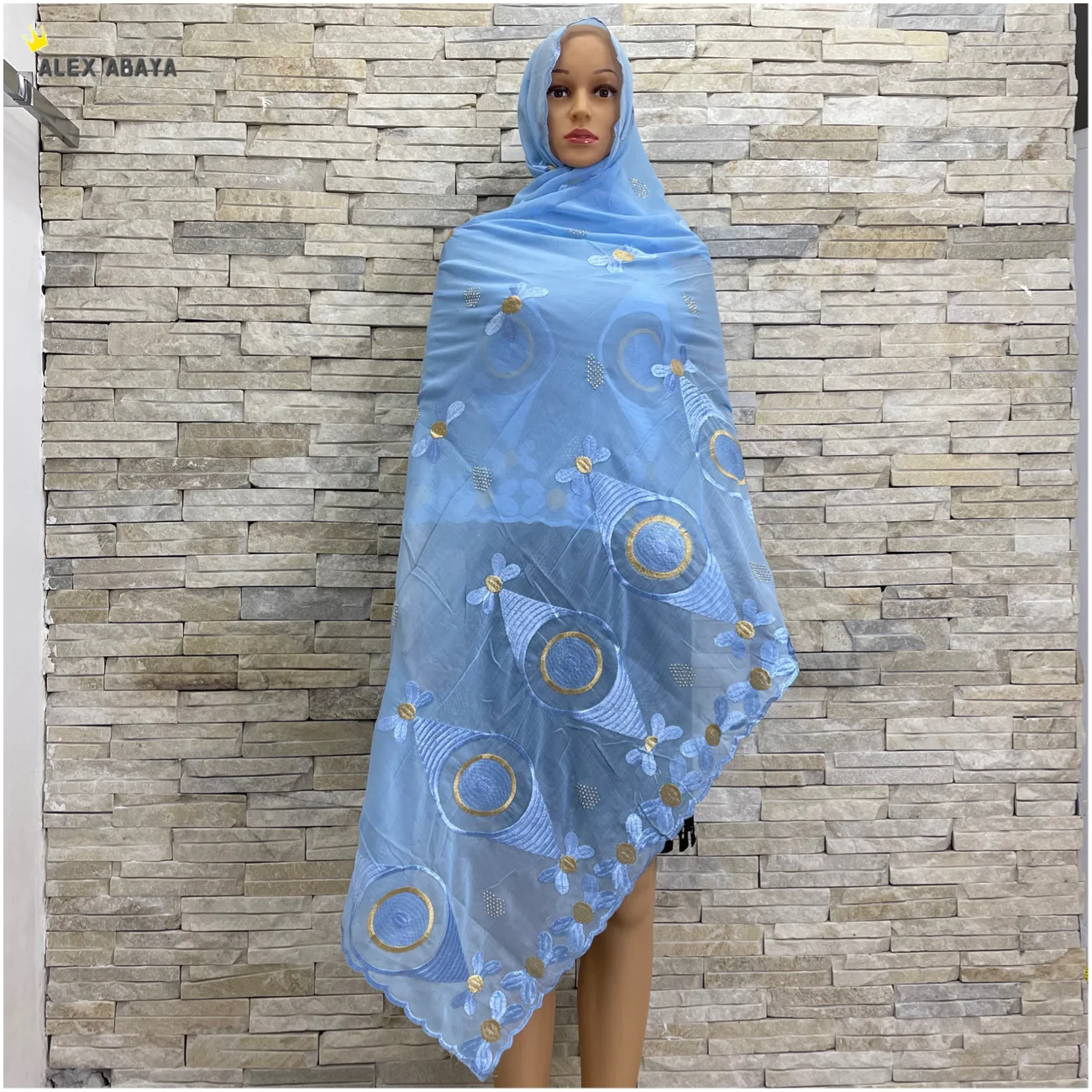 

African Cotton Scarf for Women, Turban, Hijab, Muslim Shawls, Soft Embroidery Scarfs, AL054