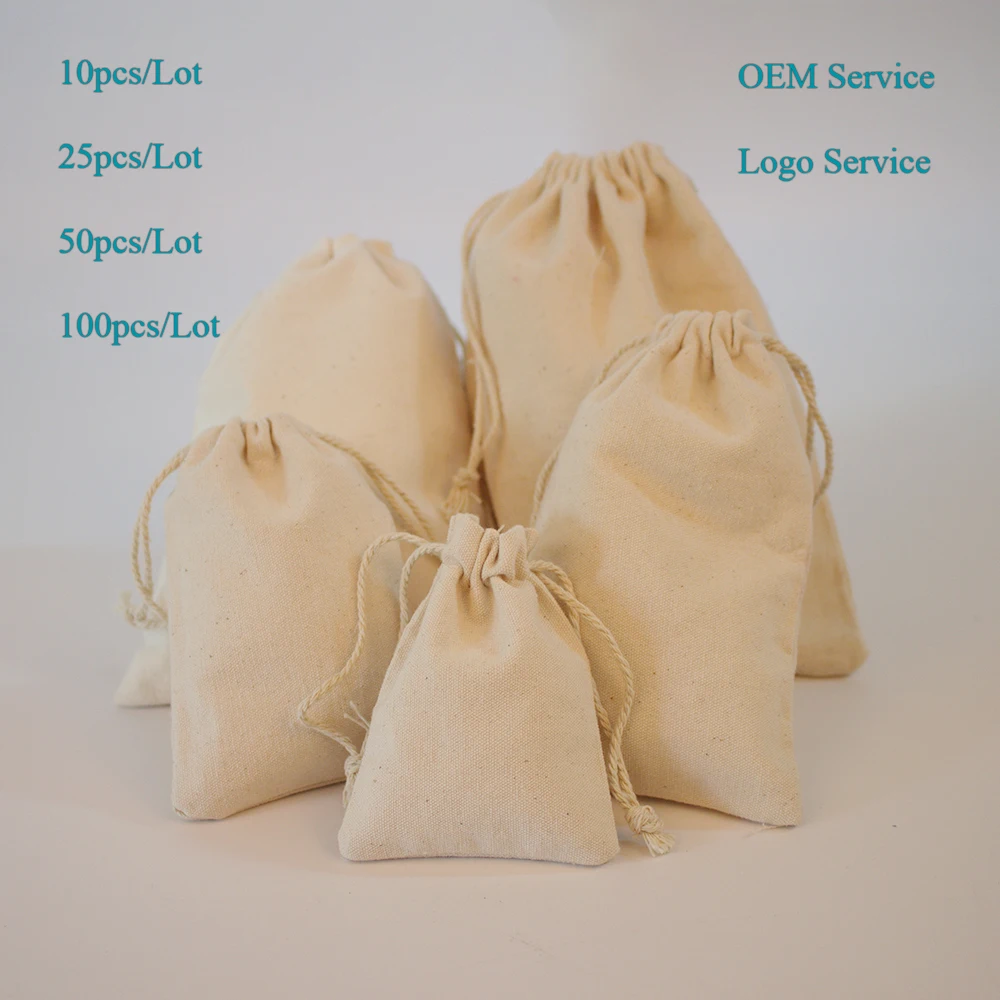 Drawstring Natural Canvas Bag Gift  Jewlery Packing Pouch Multi Size 7x9 9x12 10x15 13x18 15x20 Can Do Logo And Customized