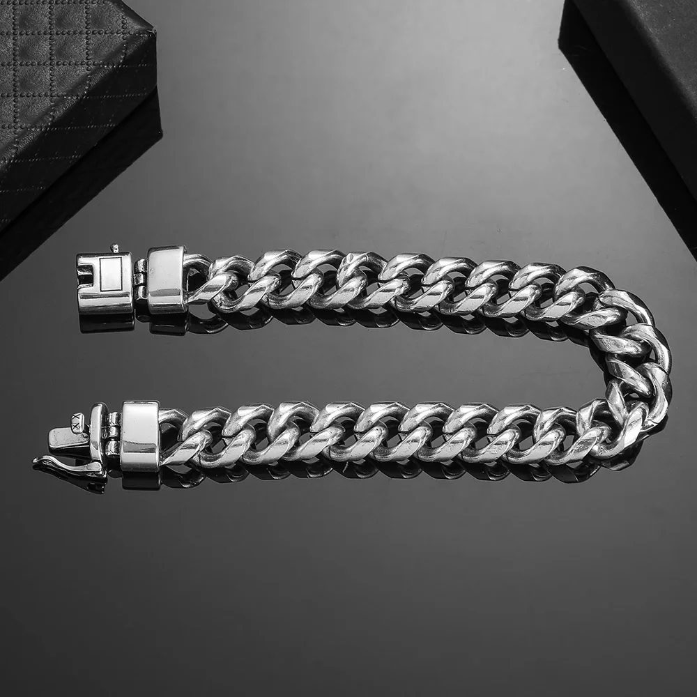 Curb Link Chain Men Bracelet Buddha Bracelet Safety Buckle Wristband Antique Silver Color Bracelets Punk Men Jewelry Gifts