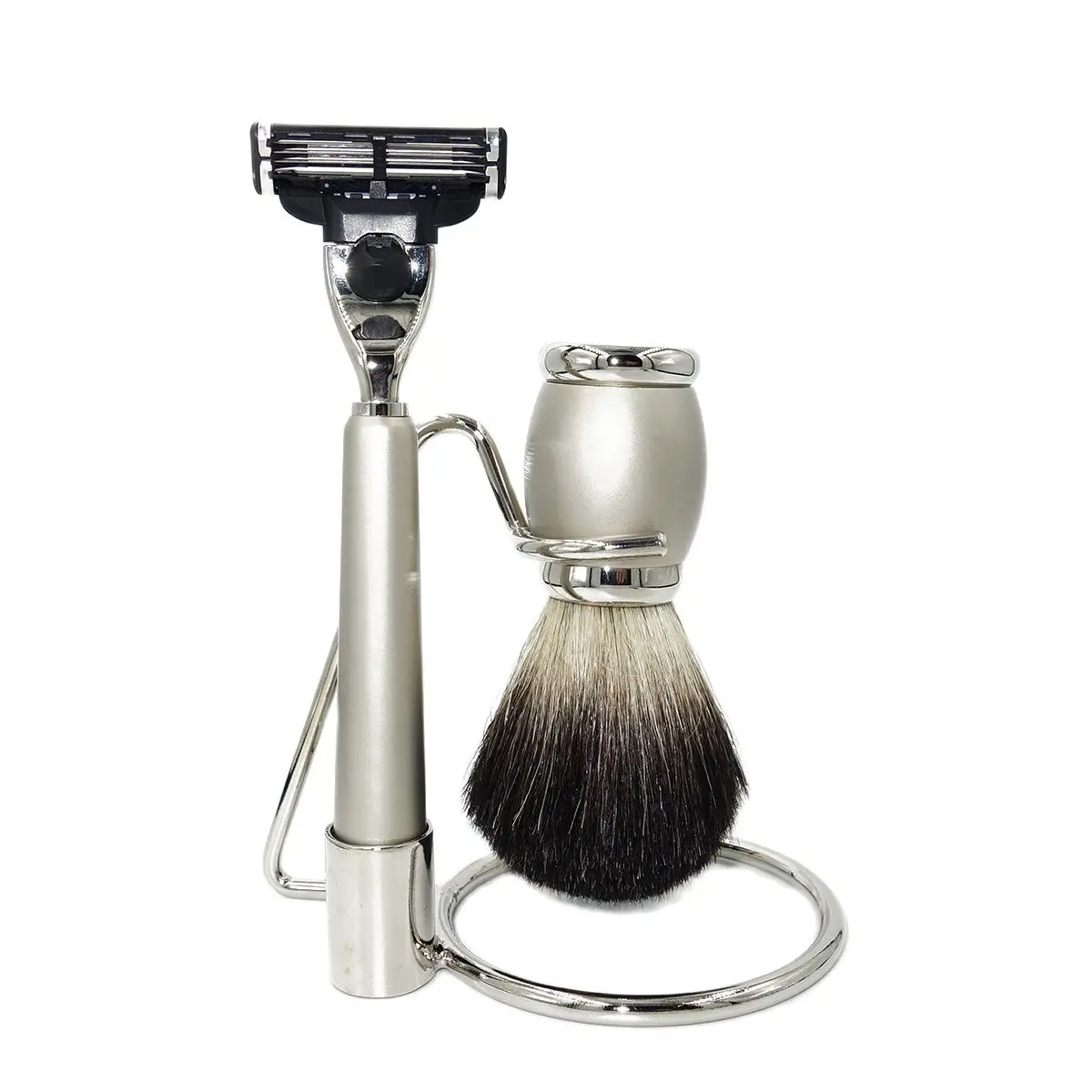 iRAZOR Classic Barber Beard M3 Mach 3 Razor Kit Black Badger Brush Shaving Set for Mens Grooming Tool Accessories