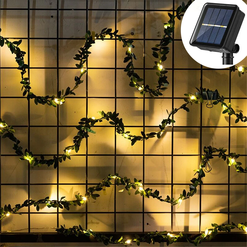 Solar Powered Tiny Leaf Vine String Light 2/5/10m Artificial Green Leaf Hanging Garland for Home Garden Office Christmas Wedding