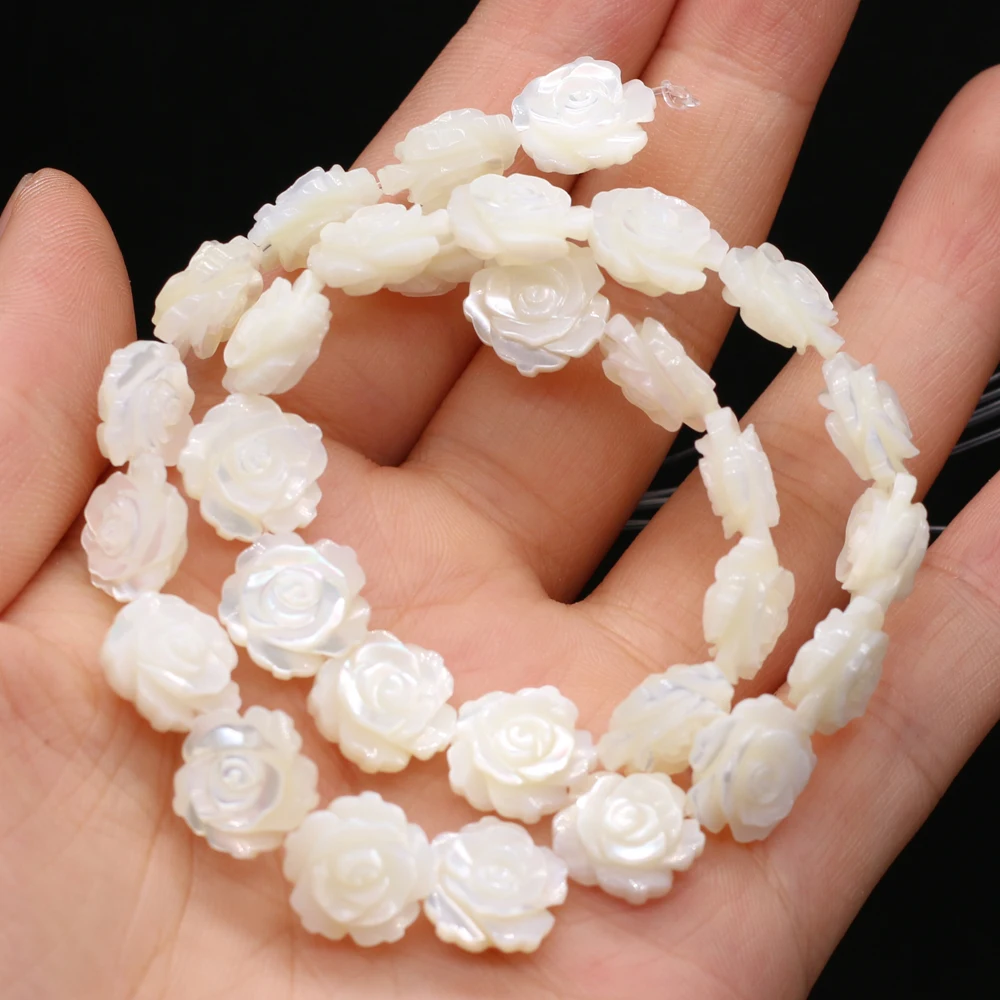 5Pcs/lot Rose Flower Natural White Pearl Shell Beads Carved Handmade Sea Shell Loose Beads for Jewelry Making DIY Ring Bracelet