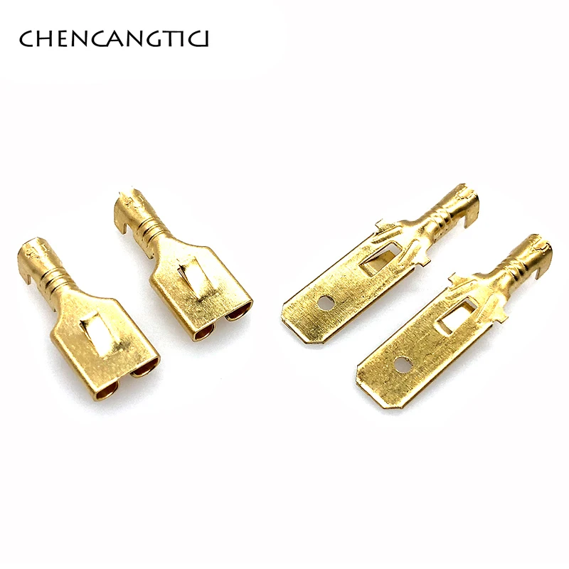 20 Pcs Brass Tinned 6.3 MM Female Male Spade Crimp Terminal Brass Wire Connector DJ623-E6.3A DJ623-E6.3B DJ623-E6.3C H62