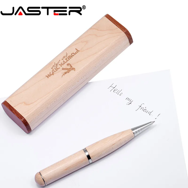 JASTER-Bolígrafo De Madera creativo USB + caja (logotipo personalizado gratis), unidad flash USB 2,0, 4GB, 8GB, 16GB, 32GB, 64GB