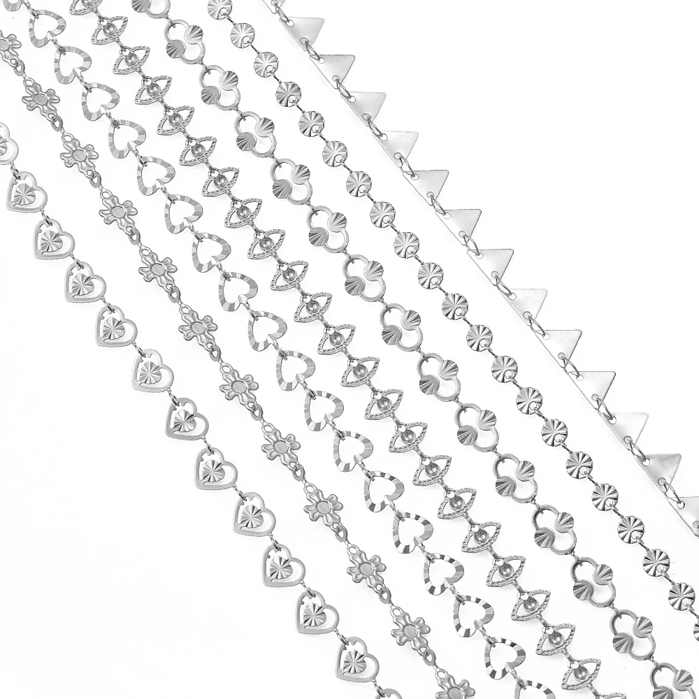 Großhandel 1 Meter Edelstahl Goldfarben Handgefertigte Herz-Auge-Sonnenblumen-Ketten für Damen Halskette Armband Fußkette DIY Schmuck – Detail 3