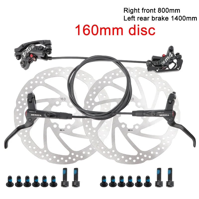 Bicycle Hydraulic Disc Brake MTB 4 piston Brake Front Rear 800/1400mm Mountain Bike Oil Pressure Brake With Resin Brake Pads