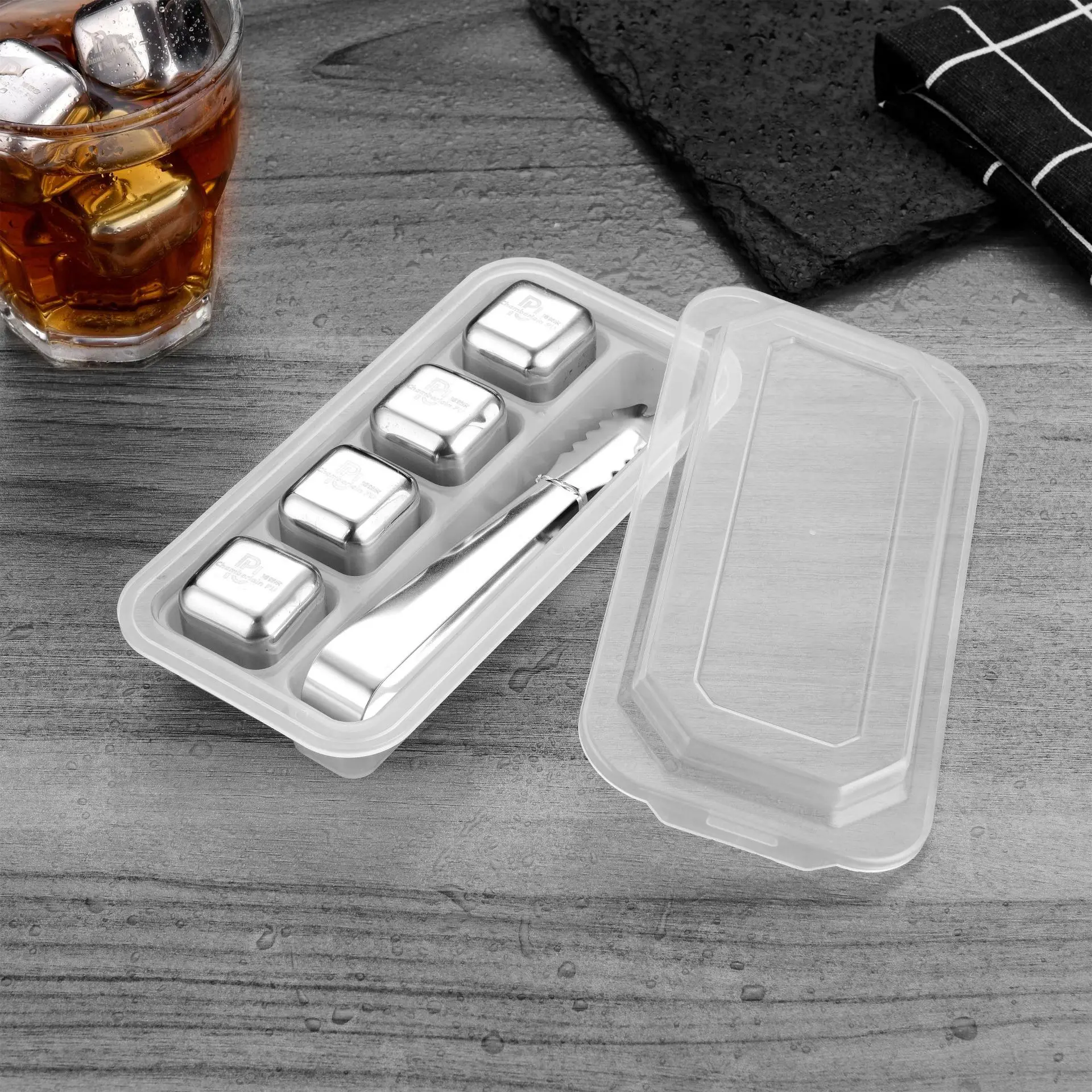 Stainless Steel Square Ice Grain, Quick-Frozen, Whisky, Ice Tartar, Creative Gift Kit, 27mm 304