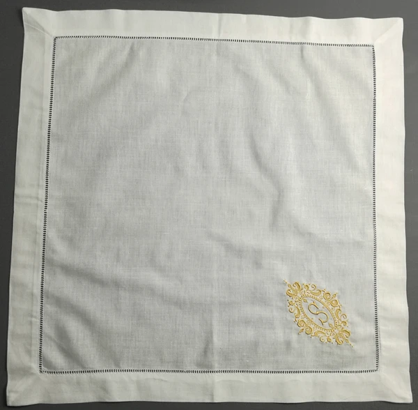 Zestaw 12 monogramów serwetki obiadowe 20 * 20-calowy biały pościel Hemstitch serwetki stołowe drabina haftowane początkowe S serwetki herbaty