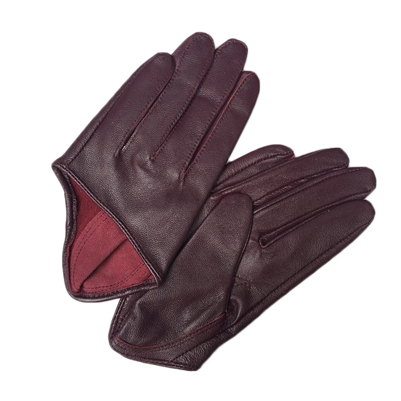 Genuine Leather Gloves for Women, Pure Sheepskin, Short Style, Black, Elegant Female Mittens, S2885, 2024