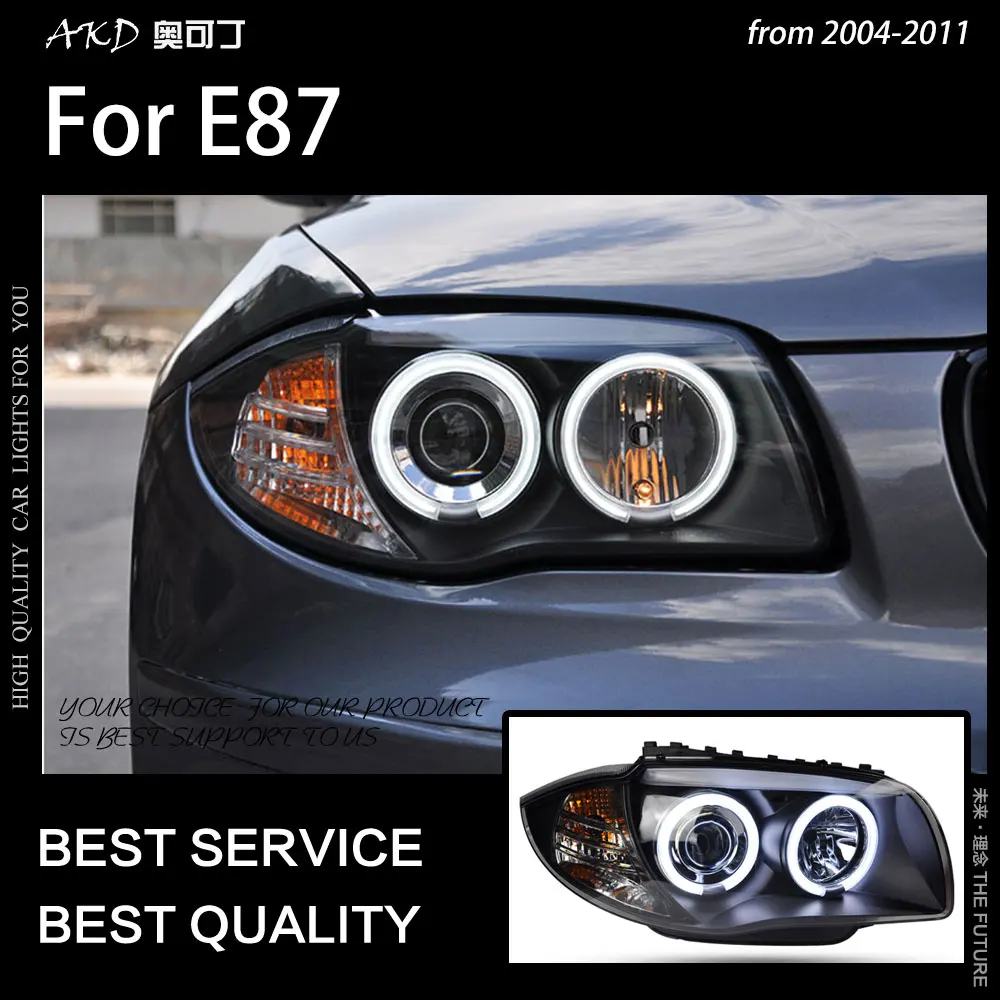 AKD Car Styling Head Lamp for E87 Headlights 2003-2010 120i 118i E87 LED Headlight Angel Eye DRL Hid Bi Xenon Auto Accessories