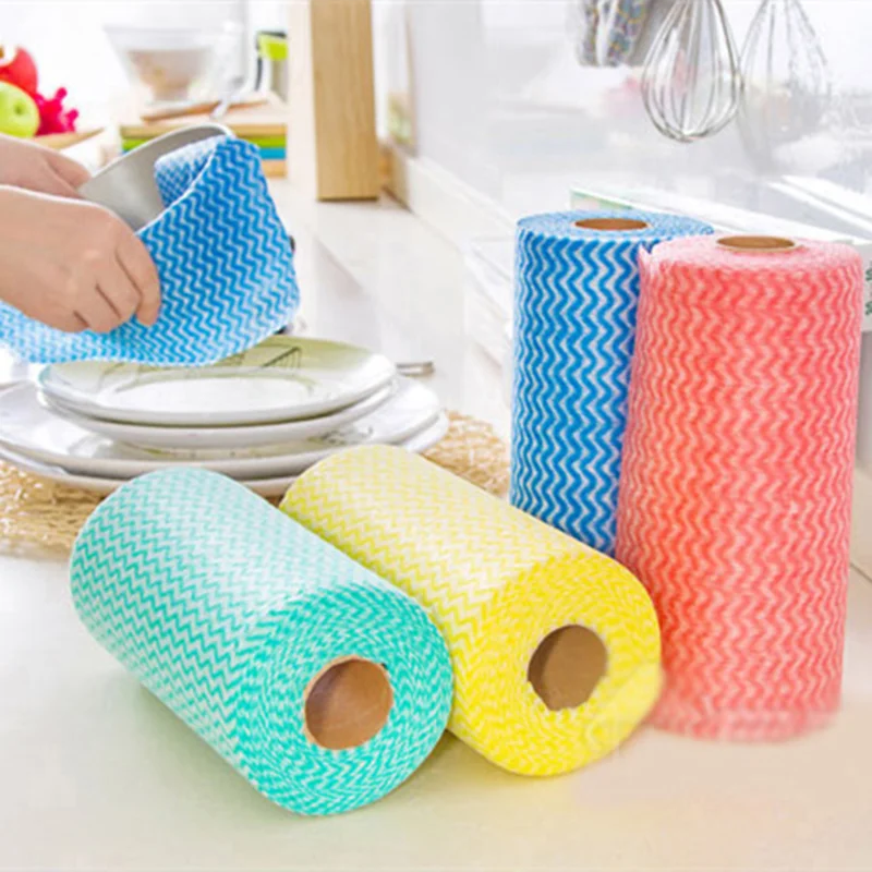 1 Roll Non-Woven Fabric Washing Cleaning Cloth Towels Kitchen Towel Disposable Practical Rags Wiping Souring Pad