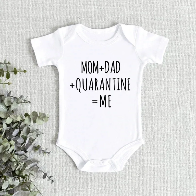 Mom+Dad+Quarantine=Me Funny Baby Announcement Onesies Pregnancy Reveal Bodysuit Cotton Short Sleeve Newborn Baby Jumpsuit Clothe