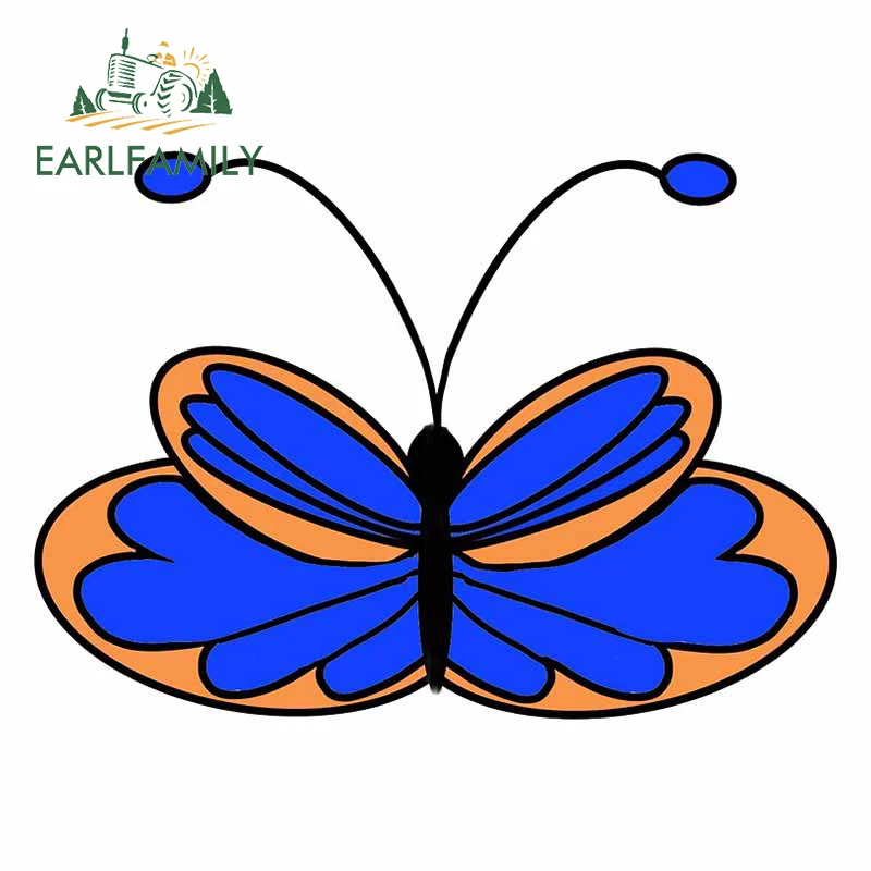 EARLFAMILY 13cm x 9.5cm for Blue Orange Butterfly Car Repair Sticker Bumper Decal Waterproof Occlusion Scratch Decoration