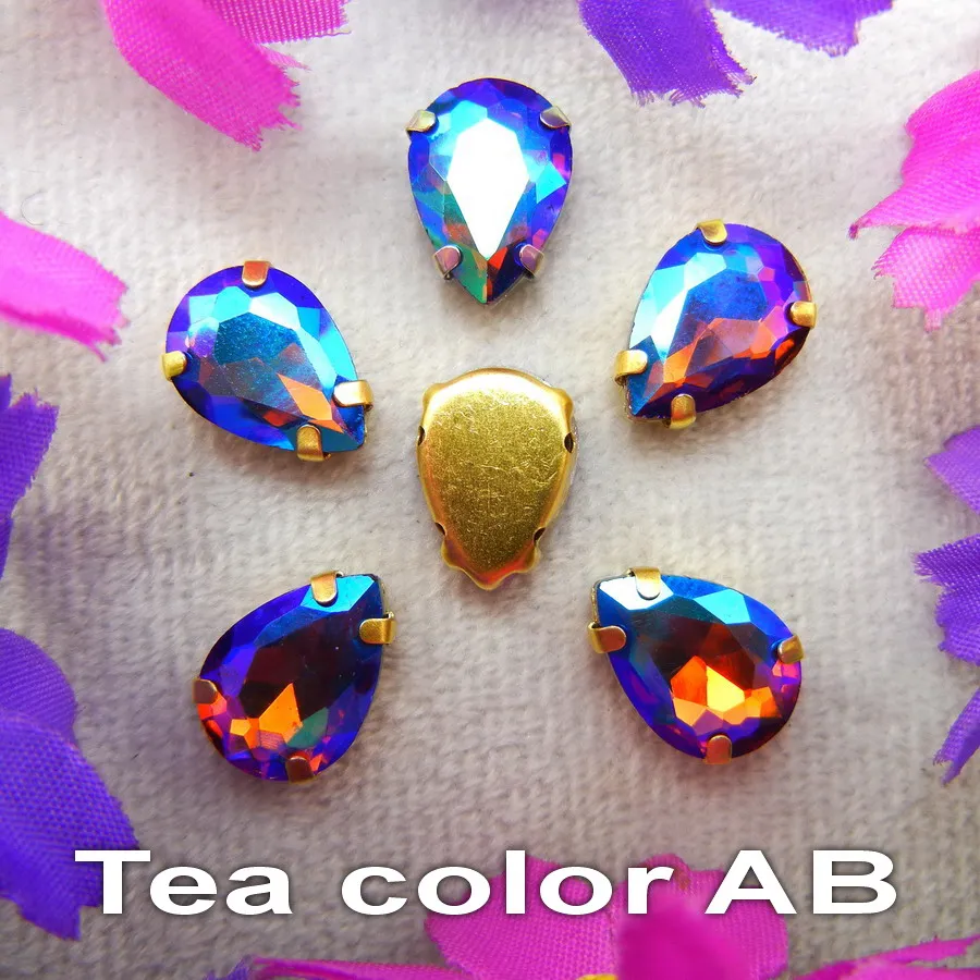 AB Colors 7 Größen Goldene Krallenfassungen Tropfenförmige Glas-Kristall-Applikationen zum Aufnähen, Strass-Perlen, Kleidungsapplikationen, DIY-Verzierung – Detail 12