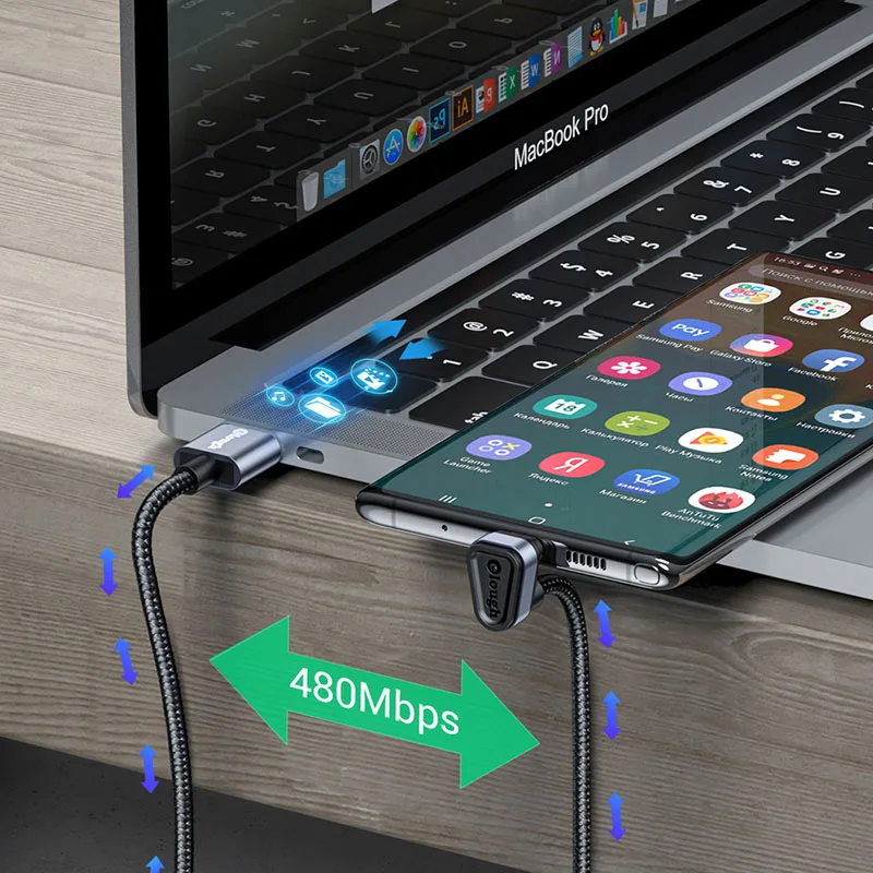 Elough USB C 타입 데이터 케이블 고속 충전기, 180 도 USB C 케이블, 샤오미 레드미 노트 10 포코 삼성 USB C 타입 충전 코드