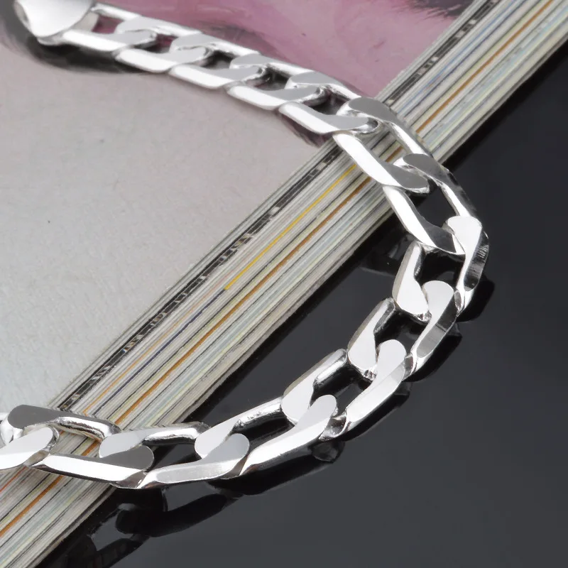 925 Sterling Silver Color Bracelet Sideways Silver Bracelet 6MM8MM10MM Bracelet Men&Women Jewelry image 4