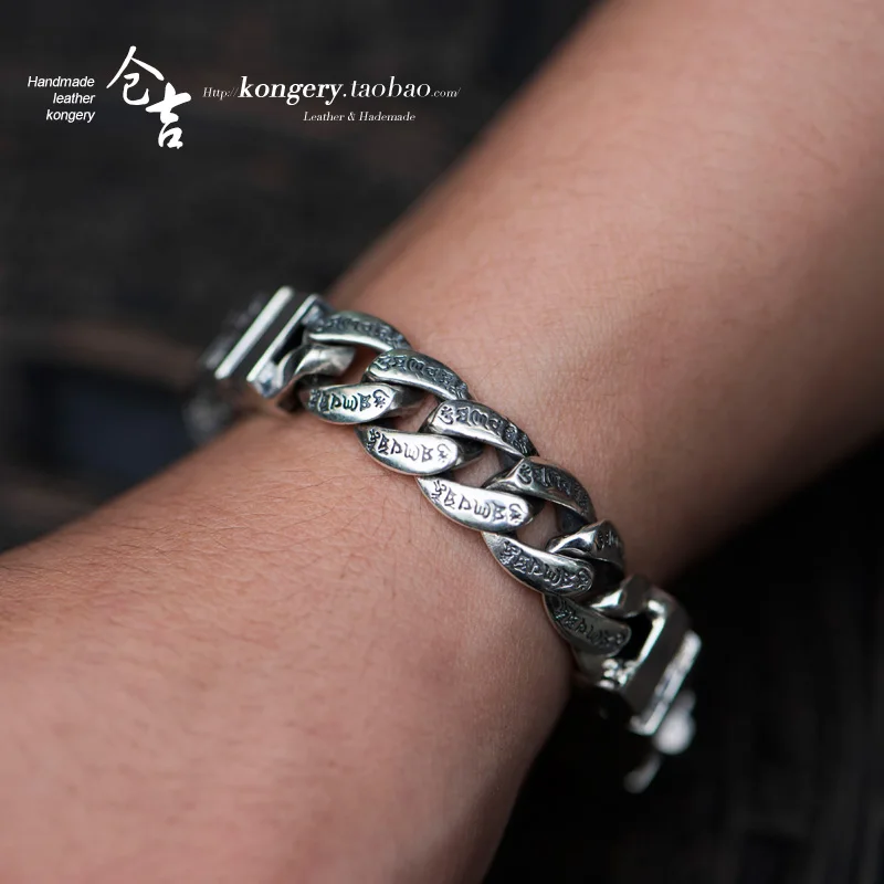 ★★manual bracelet S925 silver six words insulation lucky silver bracelet retro personality and domineering bracelet